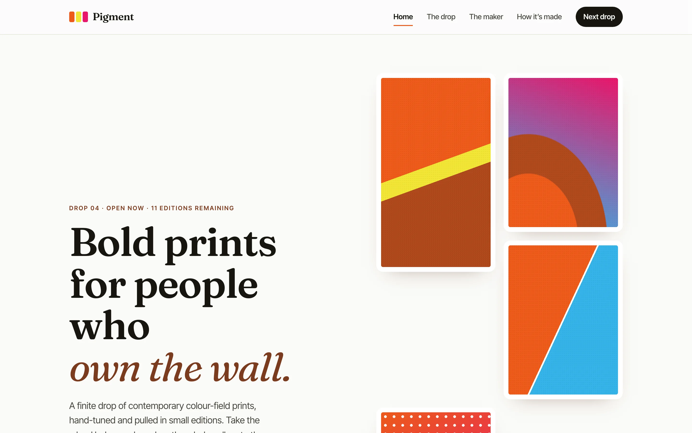 Pigment homepage screenshot